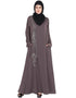 Dubai Front Embroidered Umbrella Abaya Brown